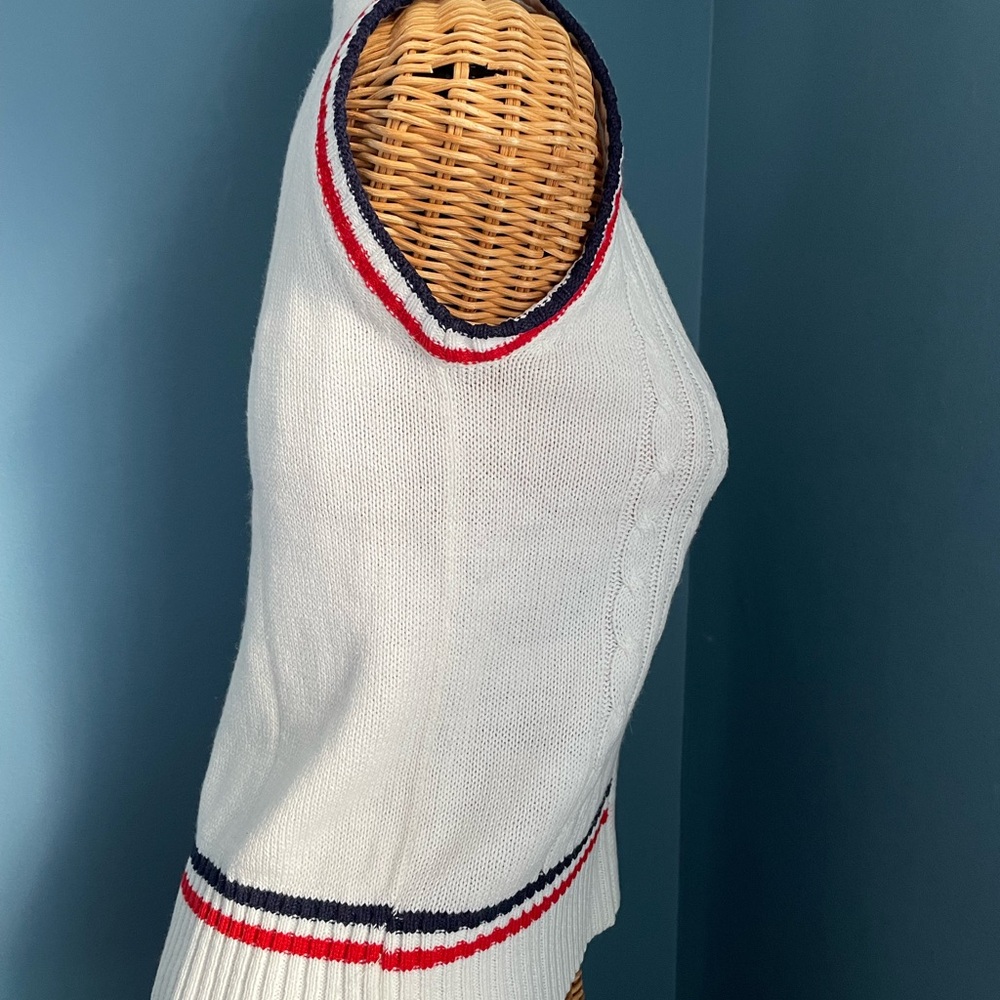 Cable Knit Preppy Vest Button Front Red White Blue B-Neck - Picture 8 of 8